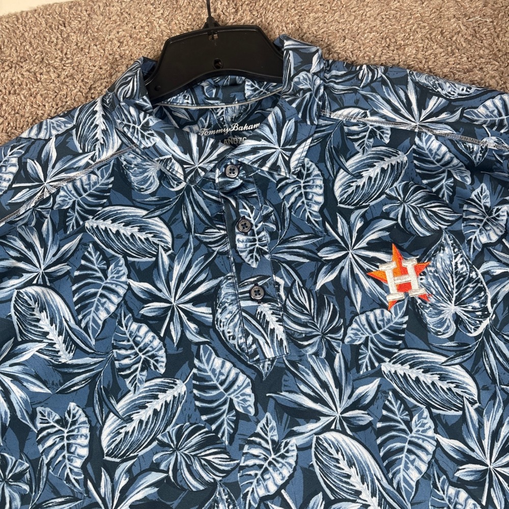 Tommy Bahama IslandZone Houston Astros Polo Shirt Mens XL Blue Tropical Leaf